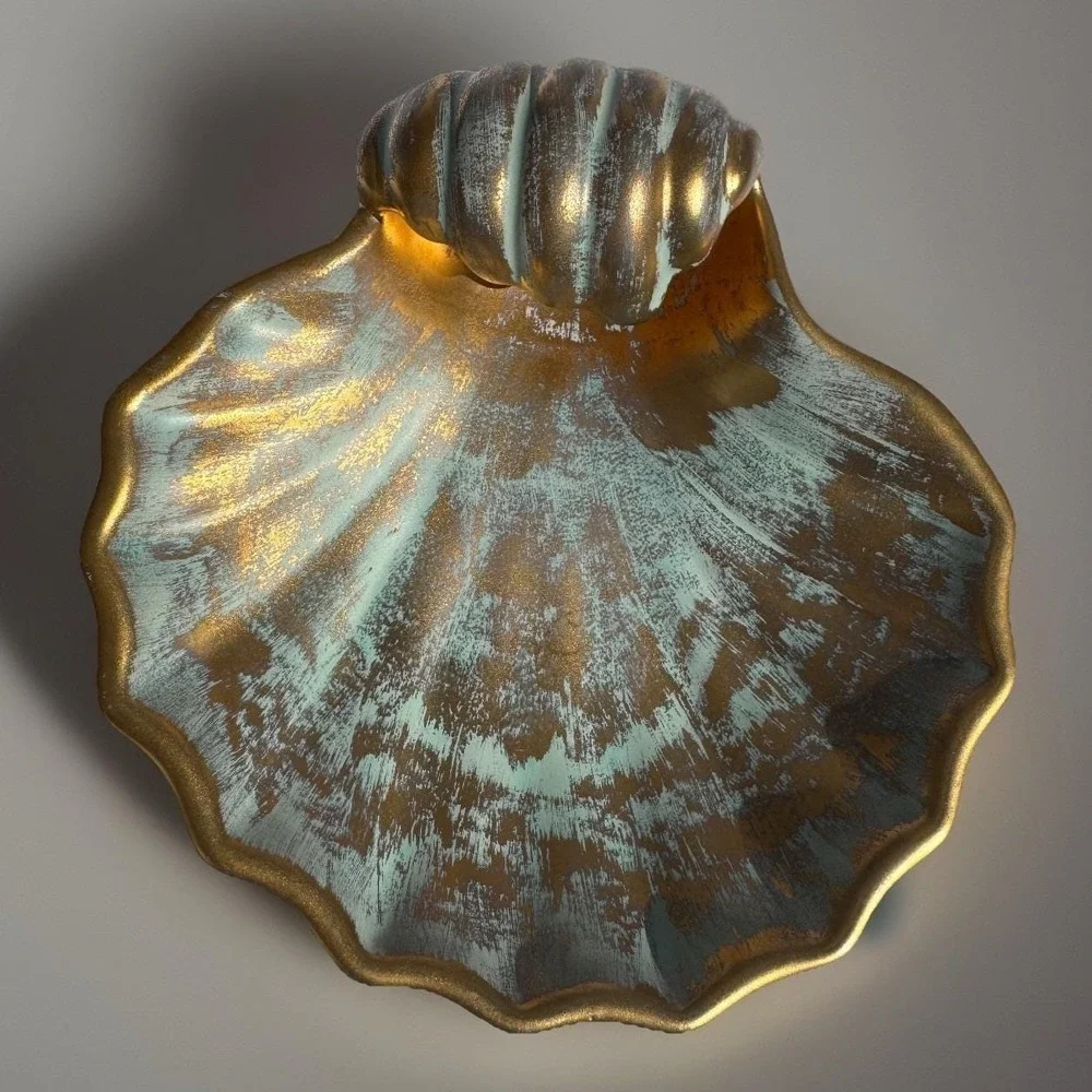 VTG Stangl Pottery #4013 Shell Dish Aqua Brown Gold Glaze MCM Trinket  Soap